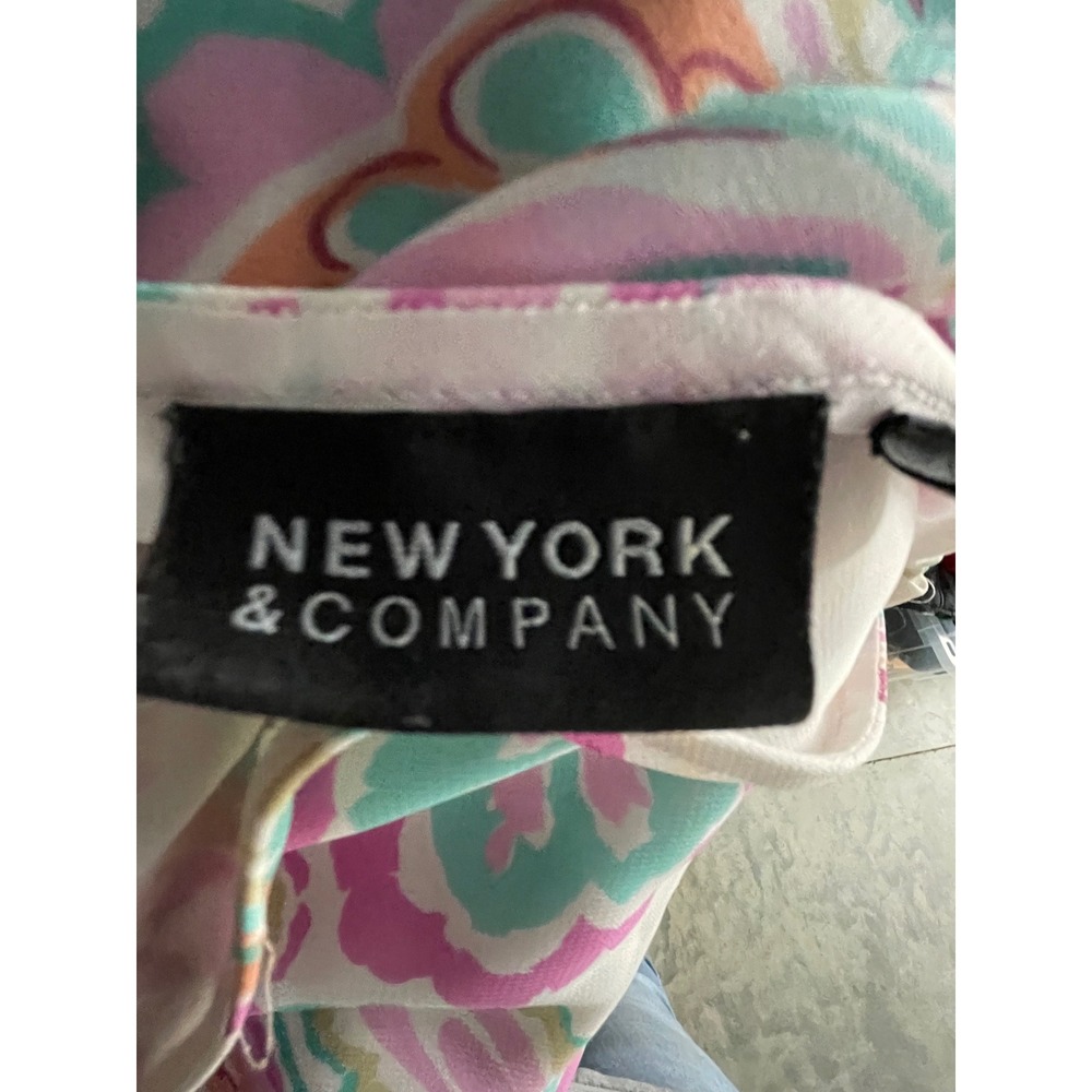 New York & Company Womens Pink Teal Paisley A-Line Skirt L Knee Length Lined - Picture 4 of 5